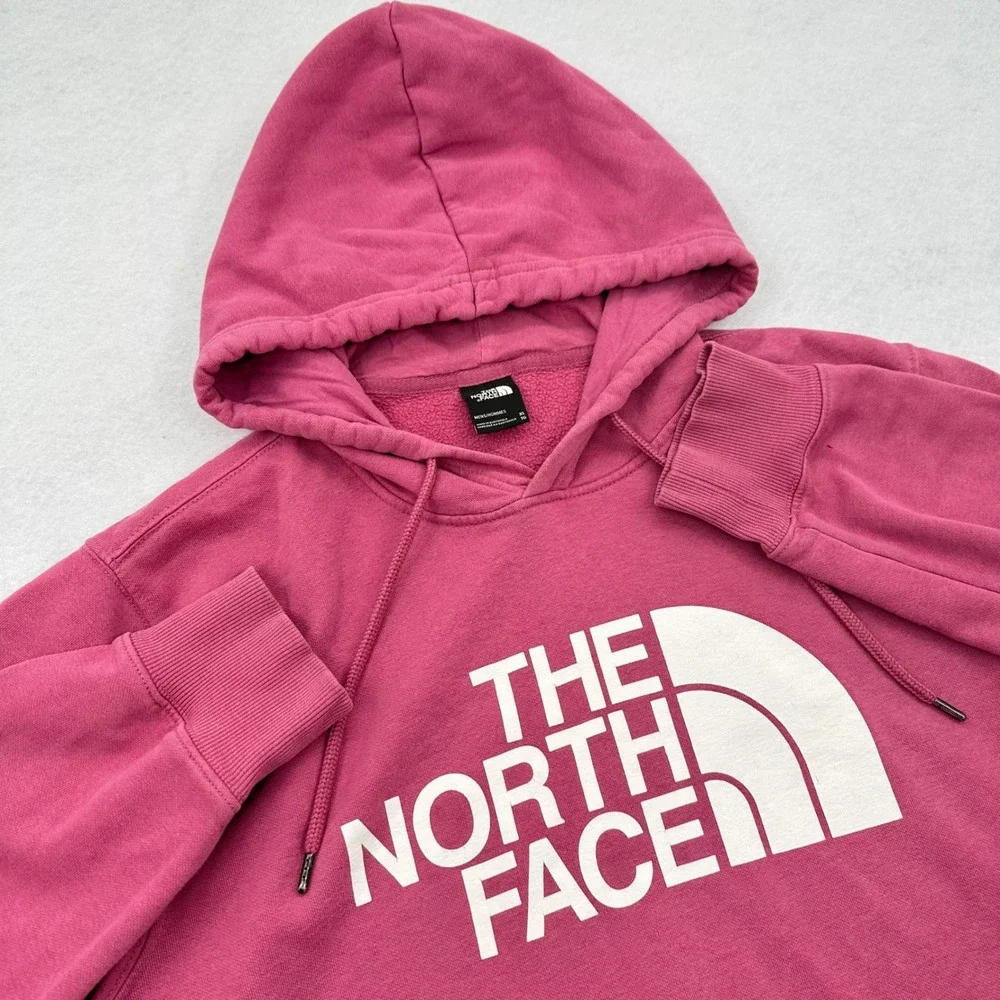 The North Face Mens XL Pink Logo Pullover Hoodie Fleece Sweatshirt READ
